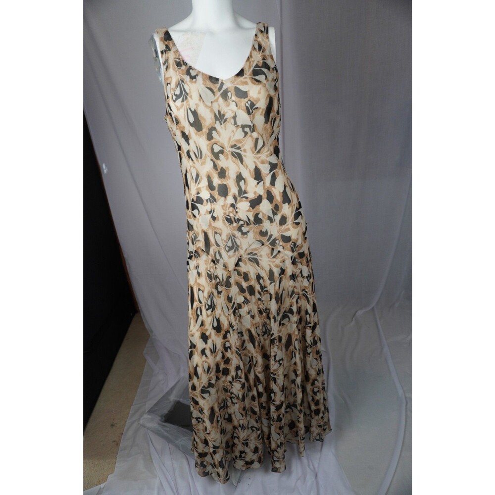 Jones New York Chiffon Maxi Dress Abstract Leopard Silk Floral  V-Neck Size 8